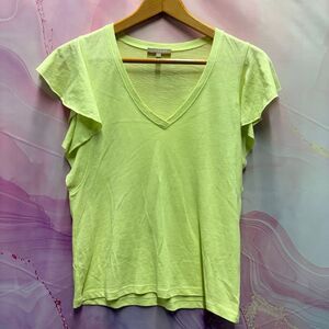 Lilla P XS Pastel Lime Green Flutter Sleeve Blouse Preppy Old Money Luxury Artsy